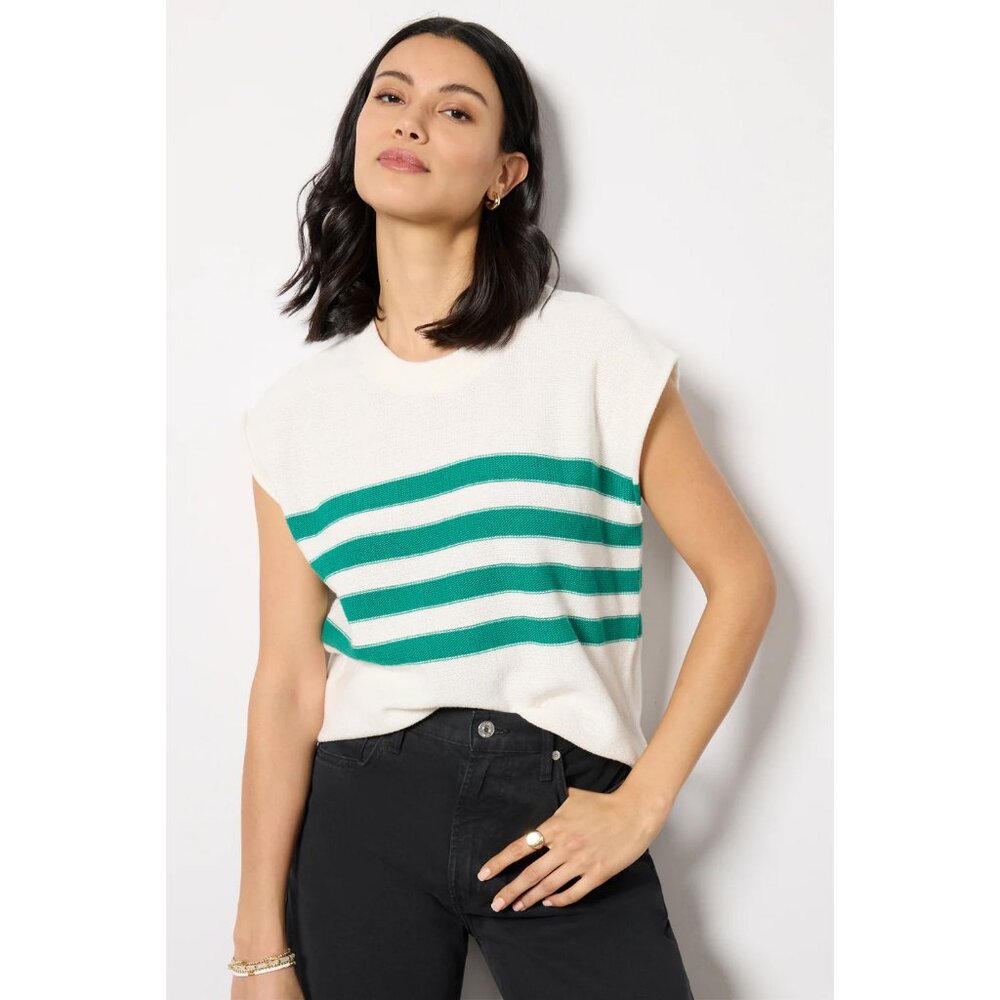 Evereve Jane Pullover Sleeveless Sweater Green Stripe - SMALL